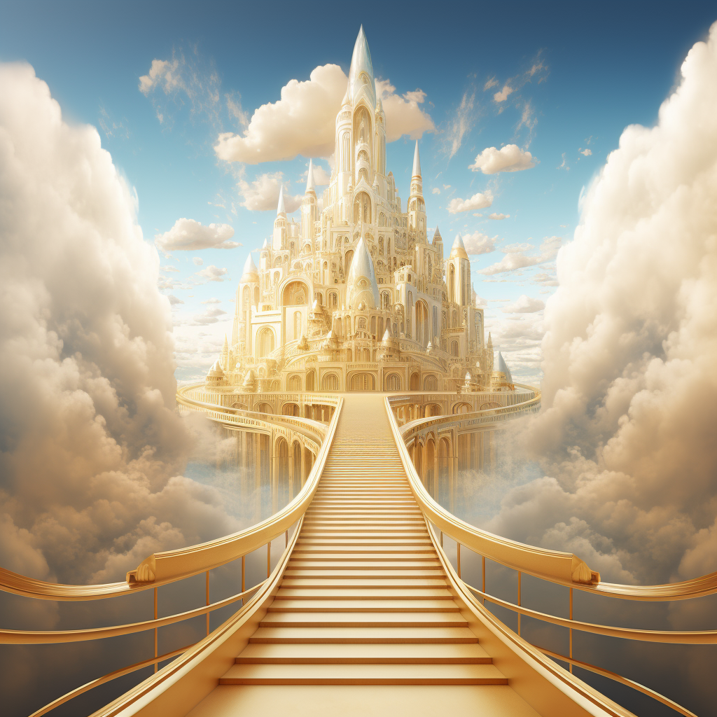 A Part of Heaven in Clouds with Golden Building