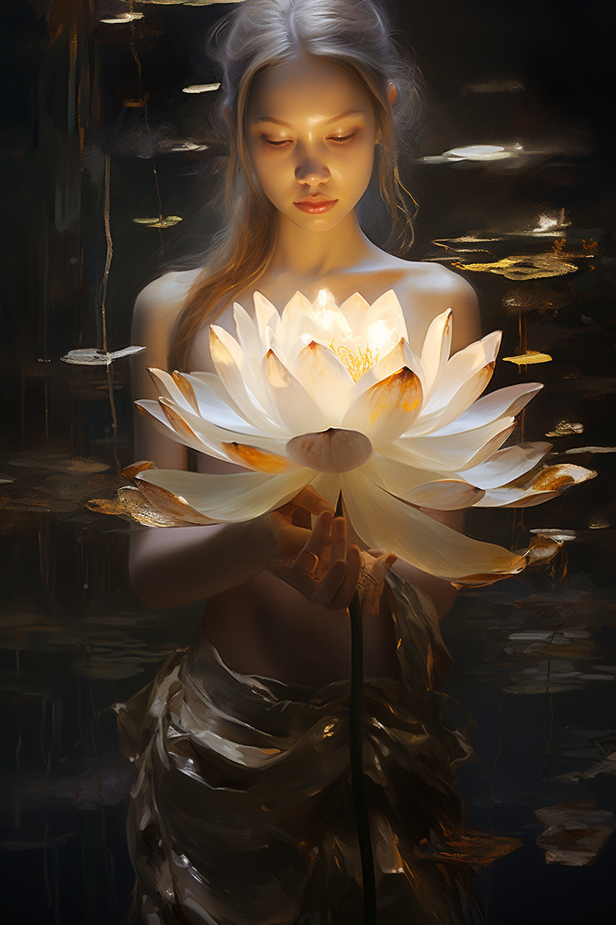 Shimmering lotus on serene pond