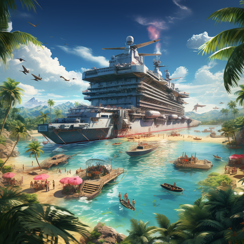 Gigantic aircraft carrier transformed into a tropical paradise