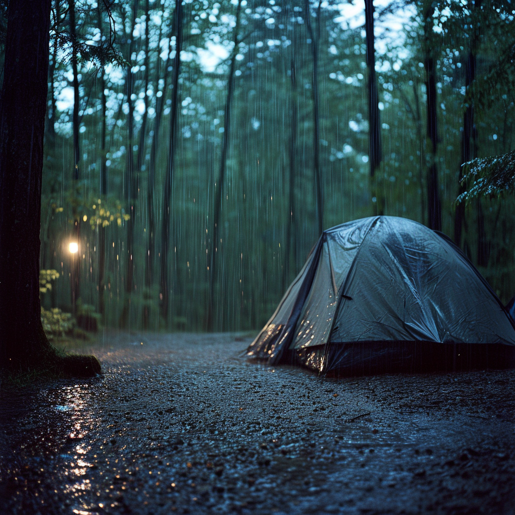 Image of a Camping Tent in Heavy Rain