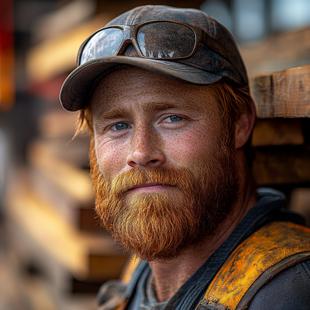 Construction worker carrying decking wood