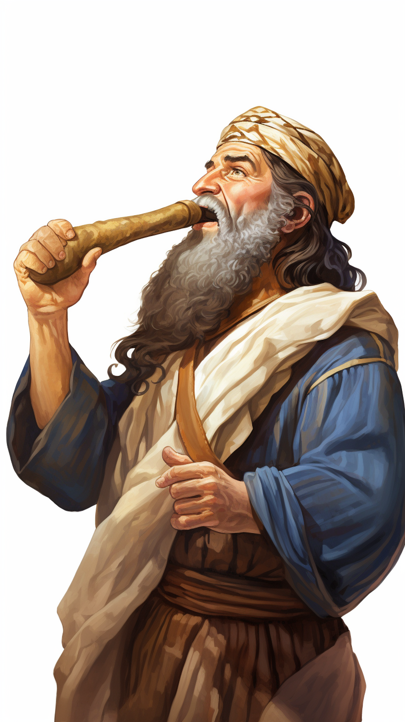 Hebrew warrior blowing Shofar illustration