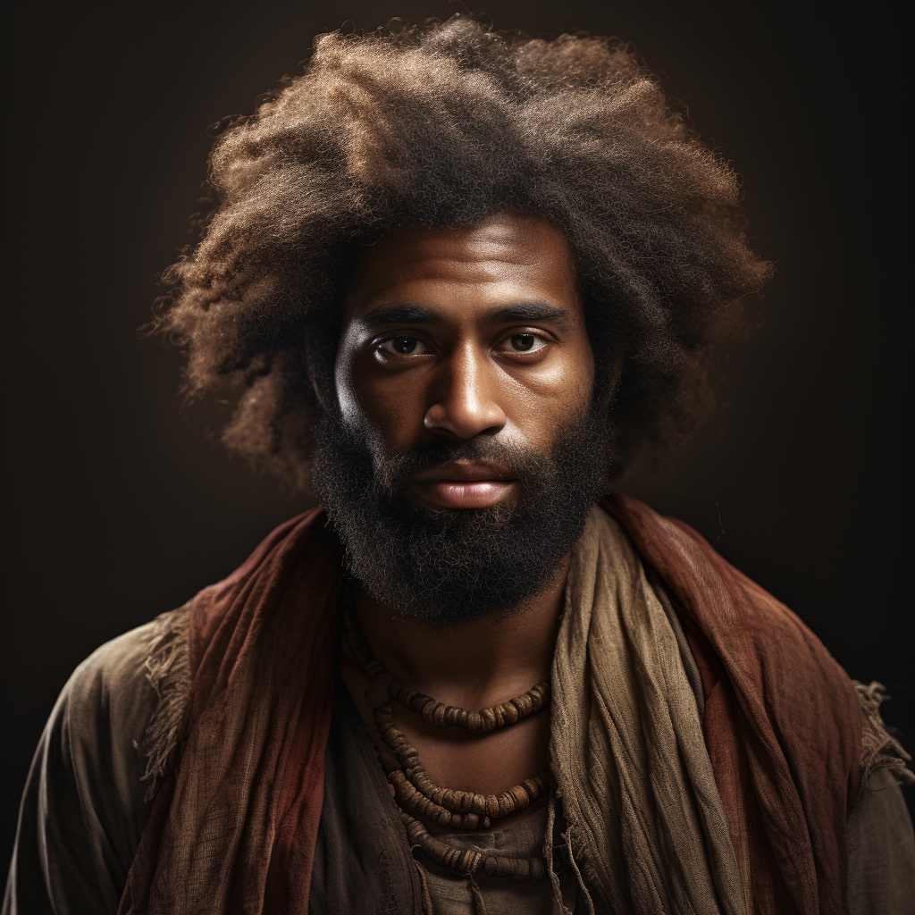 Very dark-skinned Hebrew man with afro portraying biblical Job