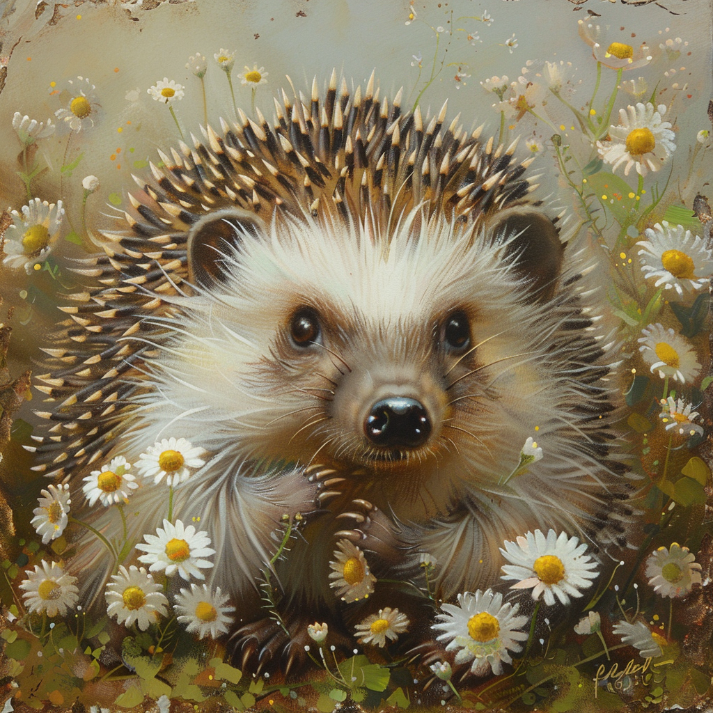 adorable hedgehog with flowers