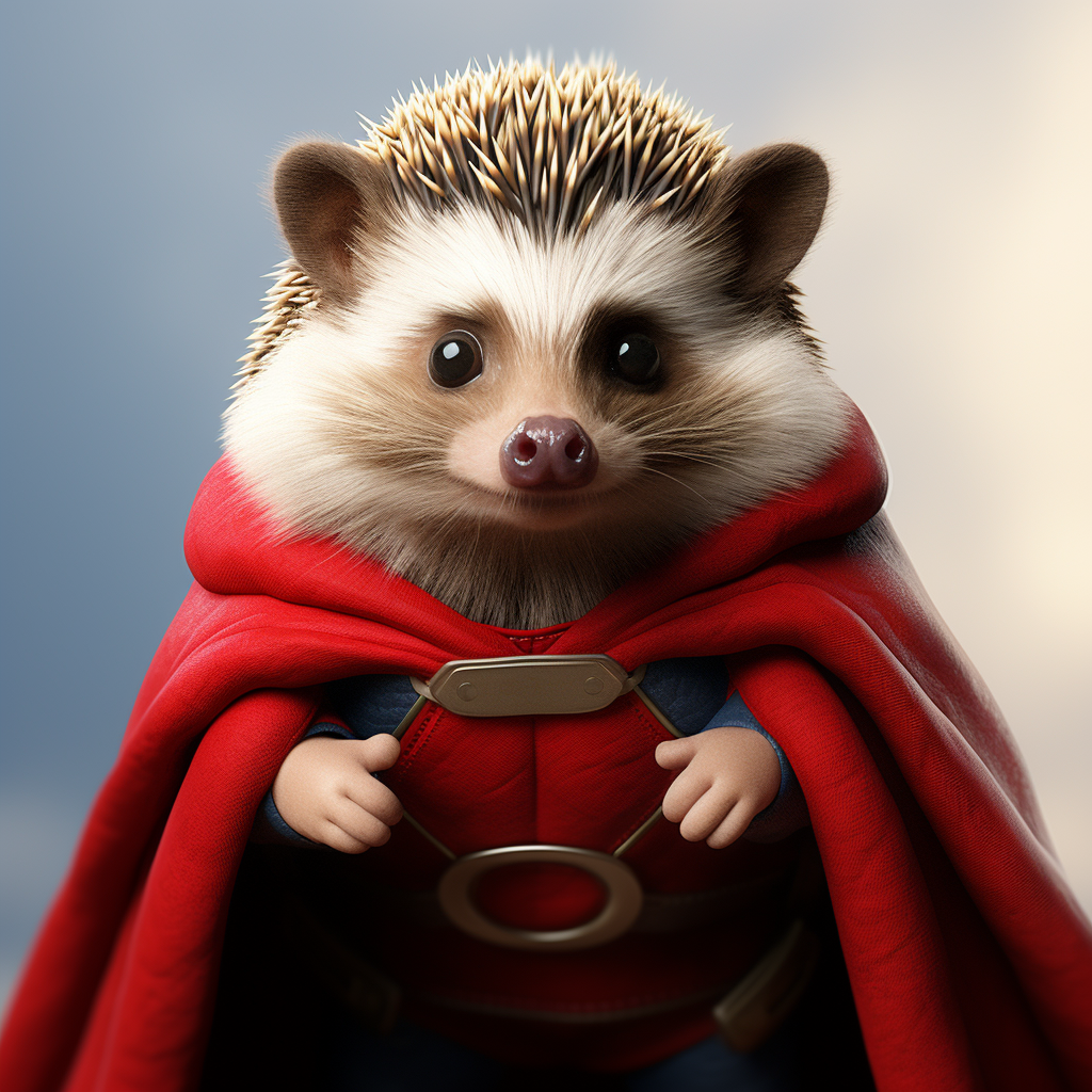 Cute Hedgehog Dressed as Superman, Smiling