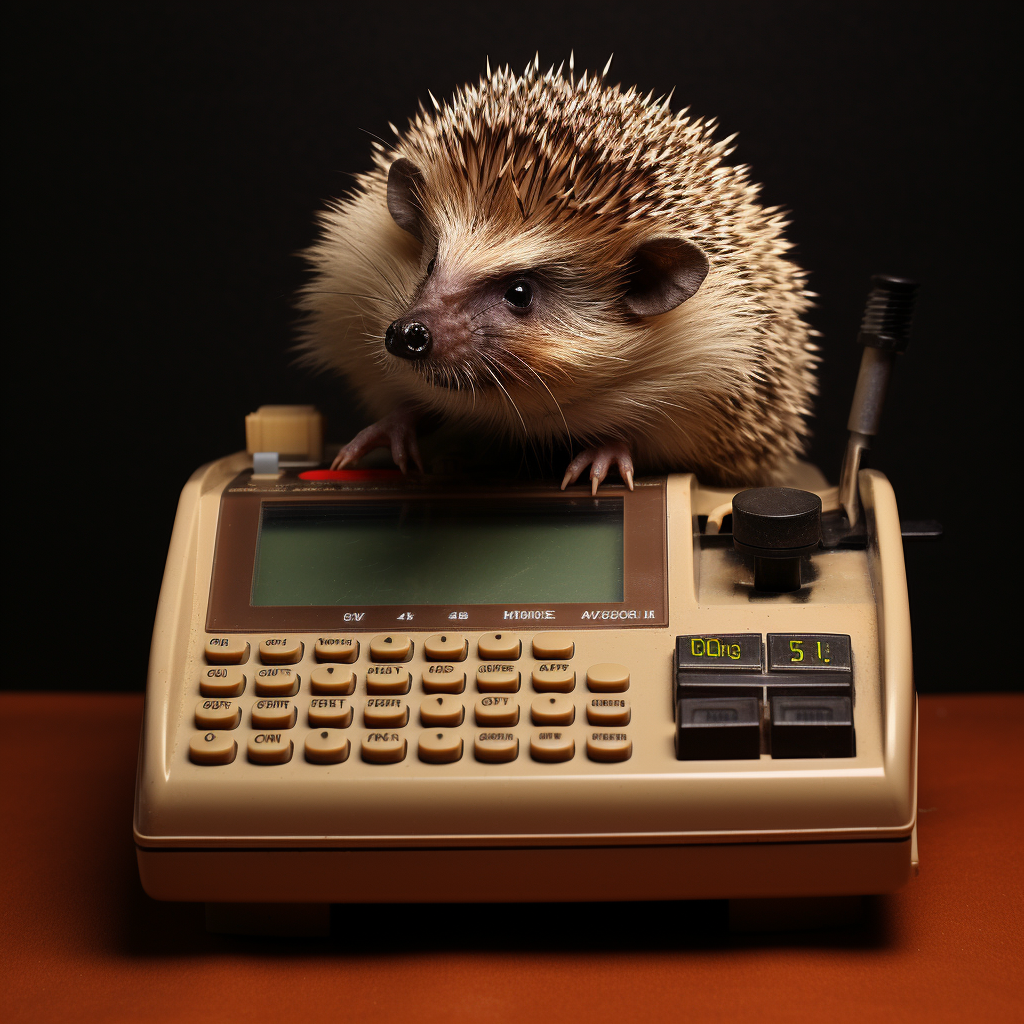 Cute hedgehog operating a cash register