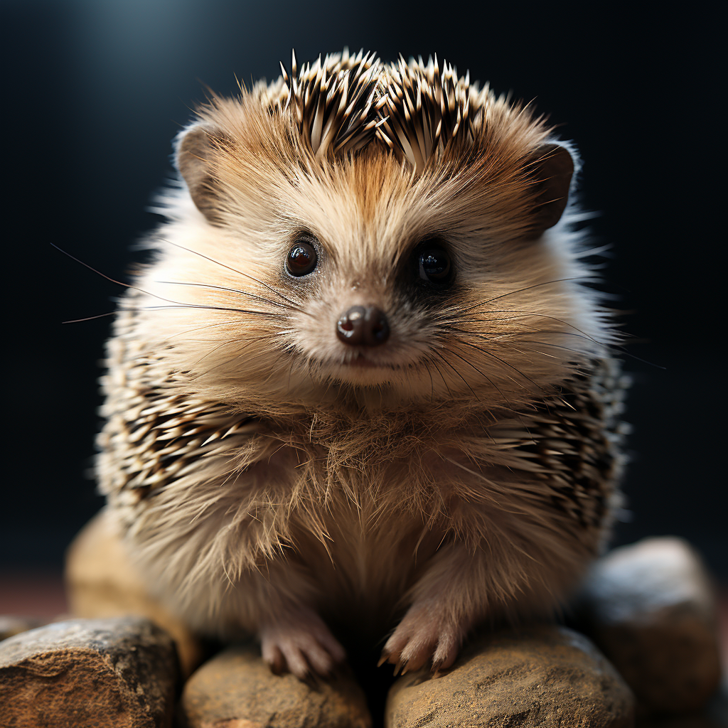 Adorable hedgehog with stone on stomach