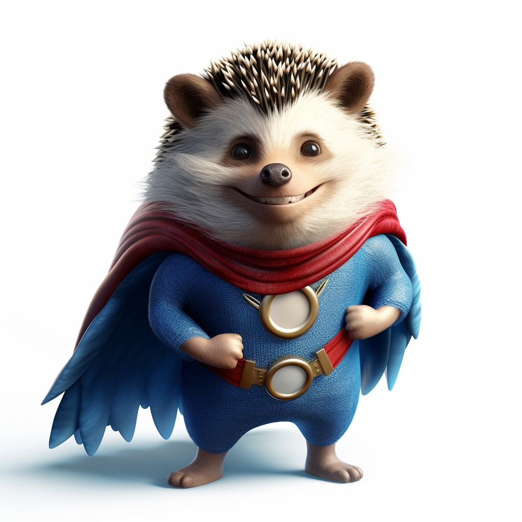 Cheerful hedgehog dressed as Superman