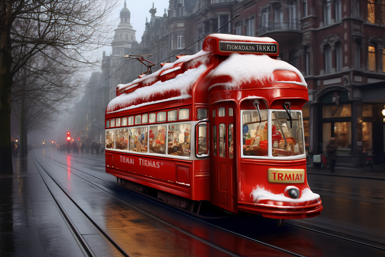 Hyper realistic tram shaped like Heinz Ketchup bottle