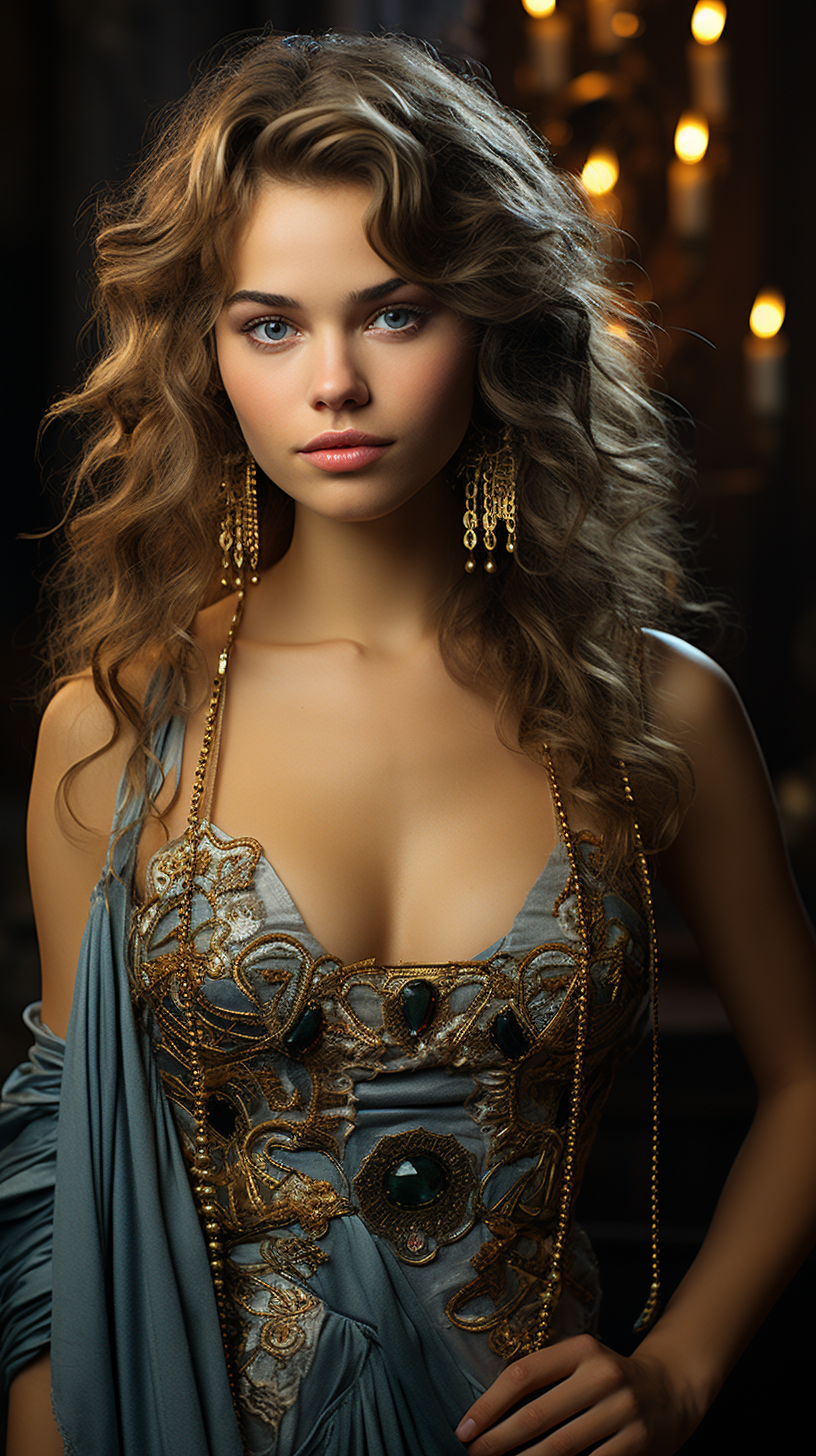 Beautiful Helen of Troy in ancient Greek attire