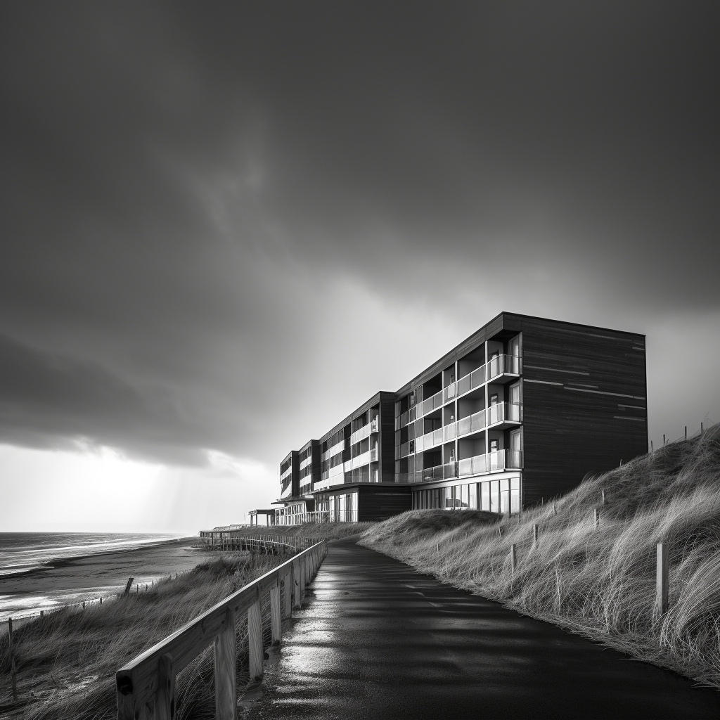 Brutalist building on cold Helgoland shore