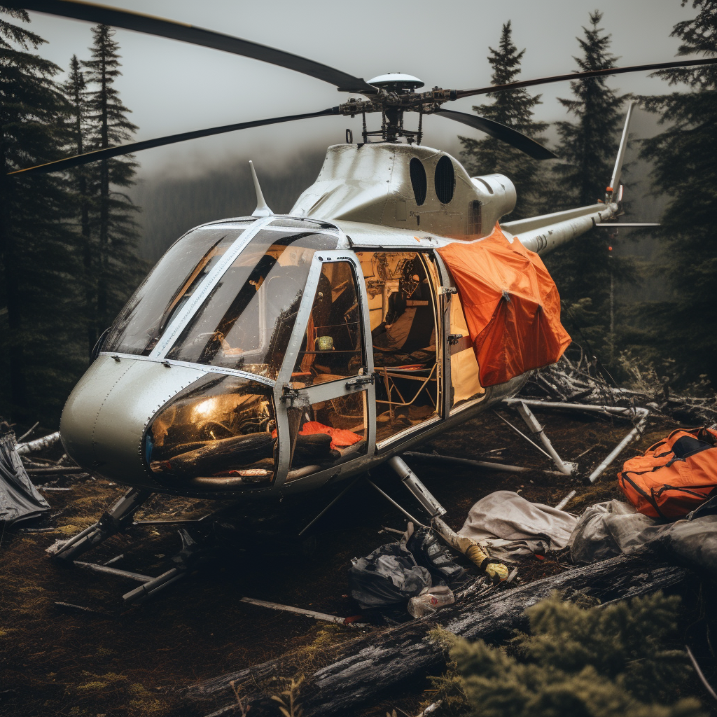 Helicopter camping adventure in nature