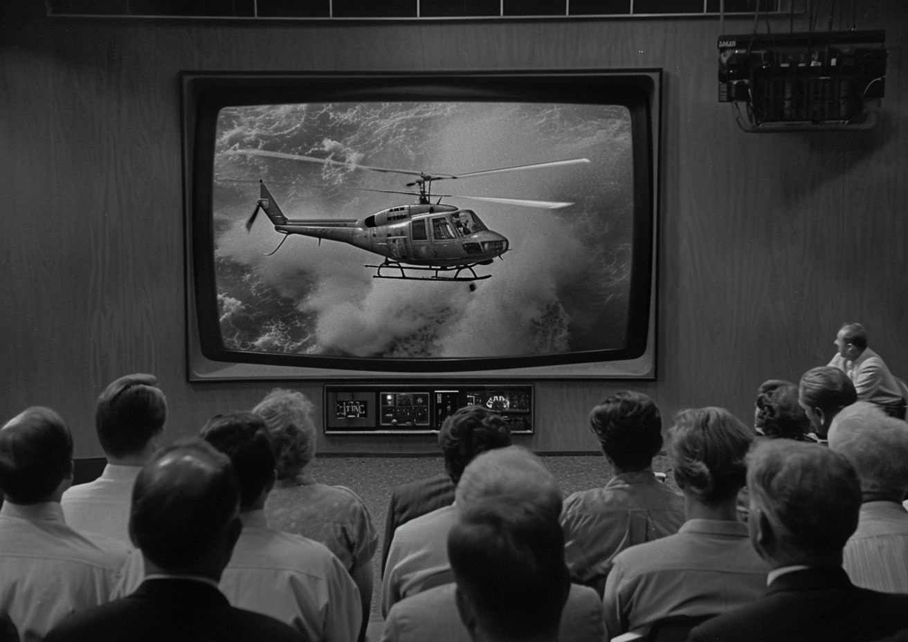 Marlin Perkins explaining helicopter on TV show Cheetah