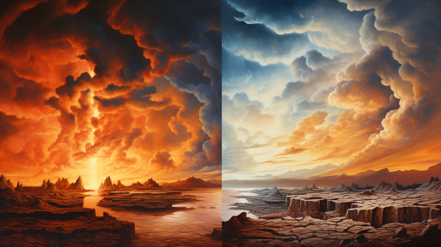 Fiery landscape with hellish sky