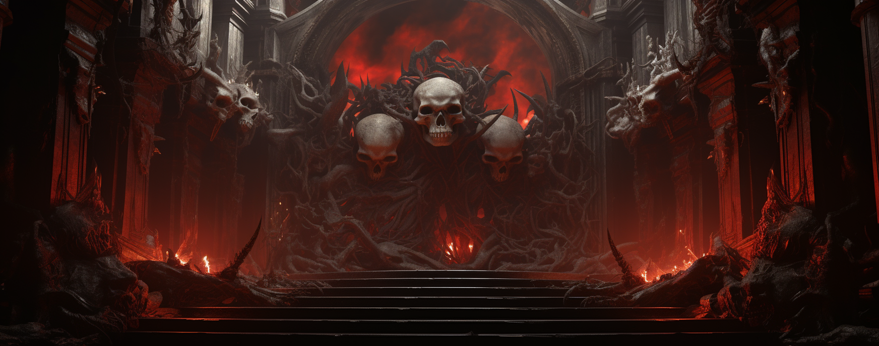 Hell Entrance with French Flags and Skeletons