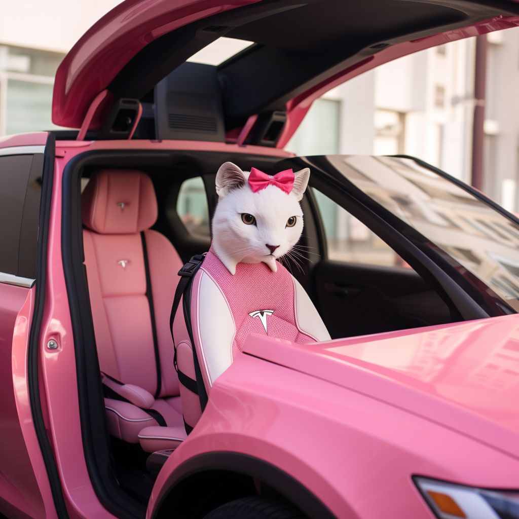 Hello Kitty driving Tesla Model X