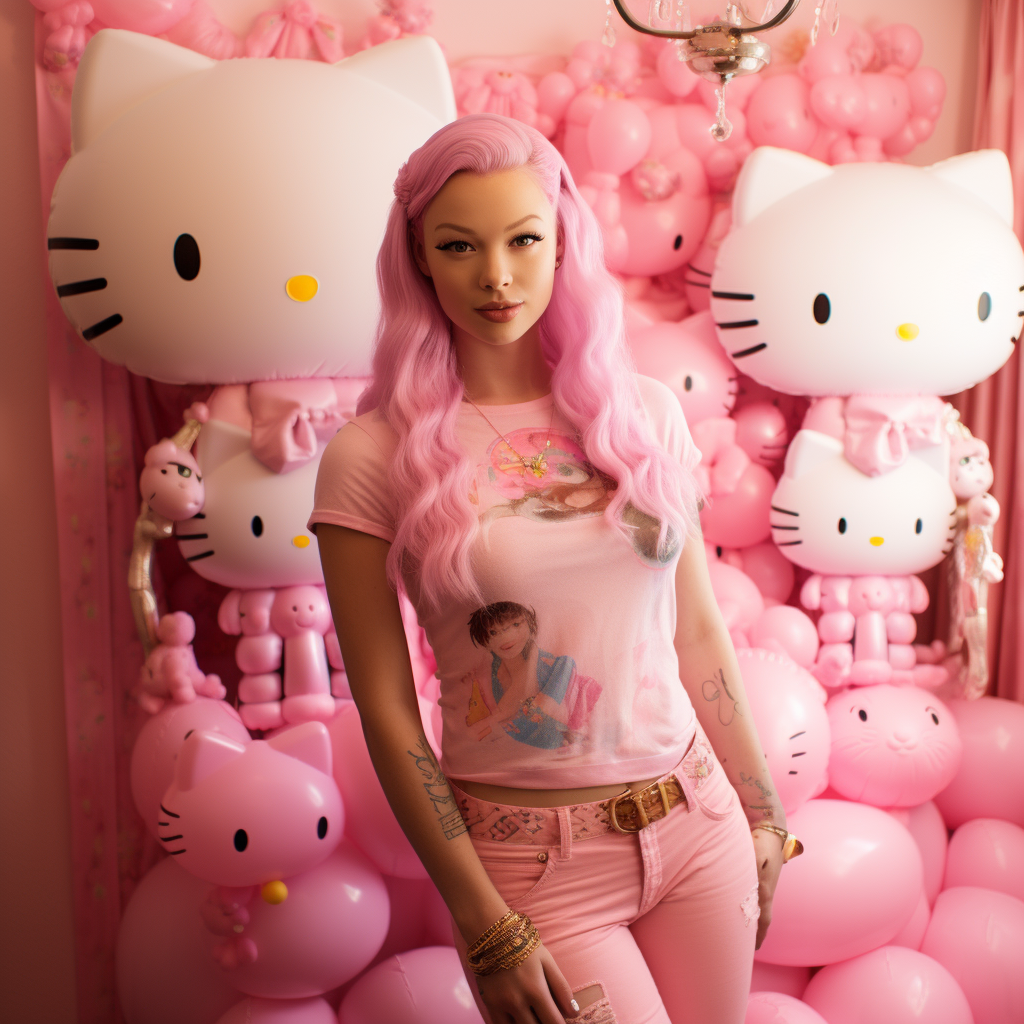 Hello Kitty fan girl in pink room