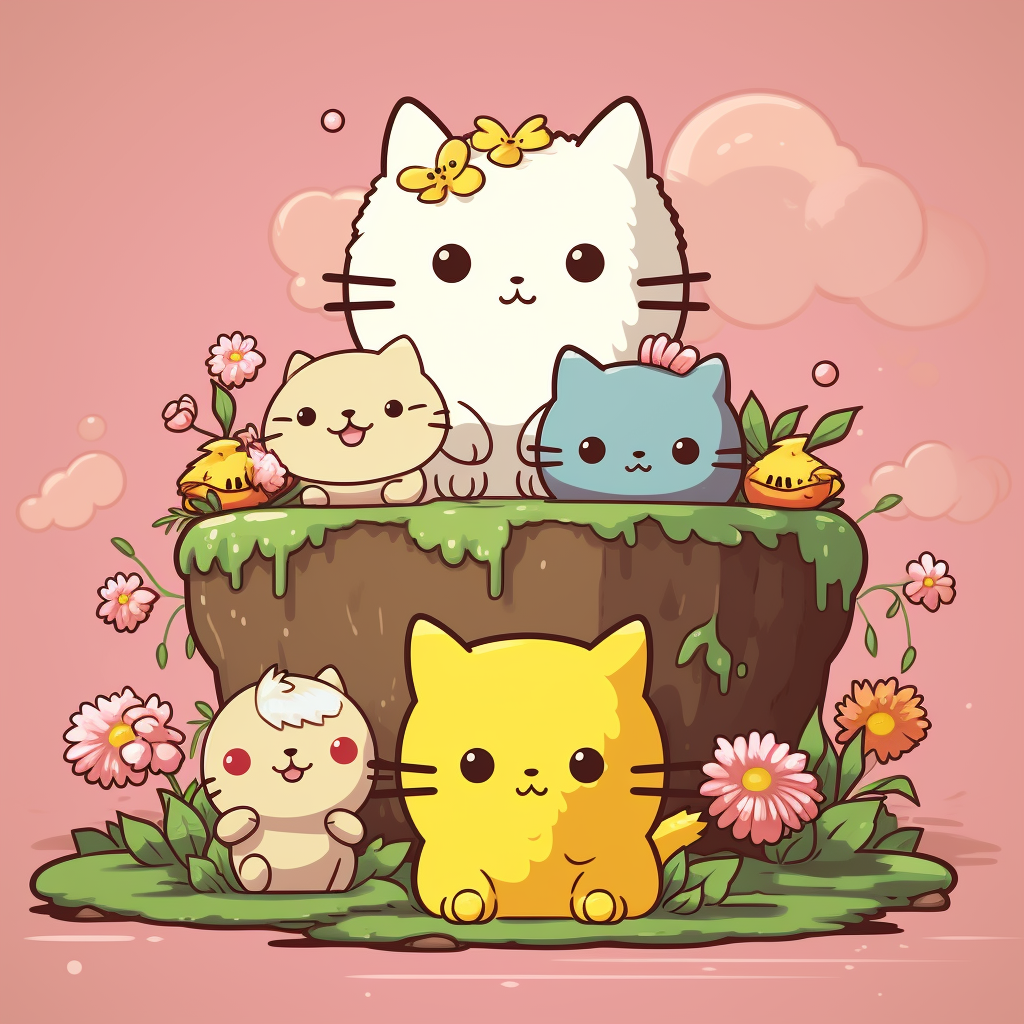 Cute character mashup in Hello Kitty style