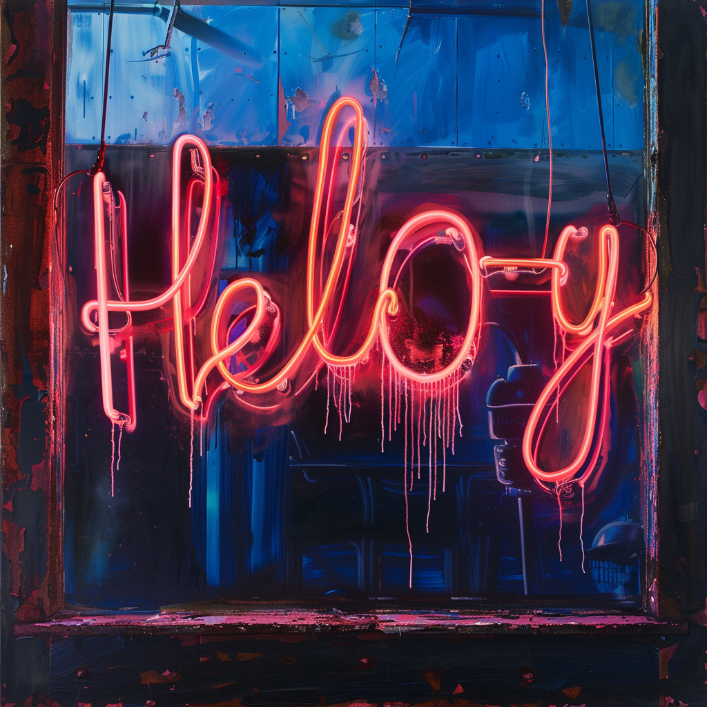 Neon sign saying hello