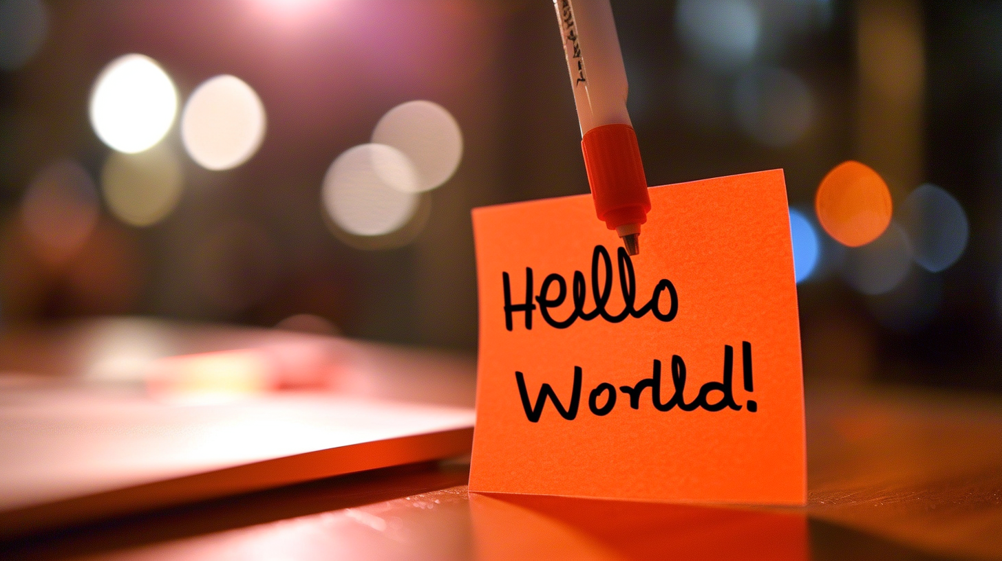 Hello World!  written on a post-it