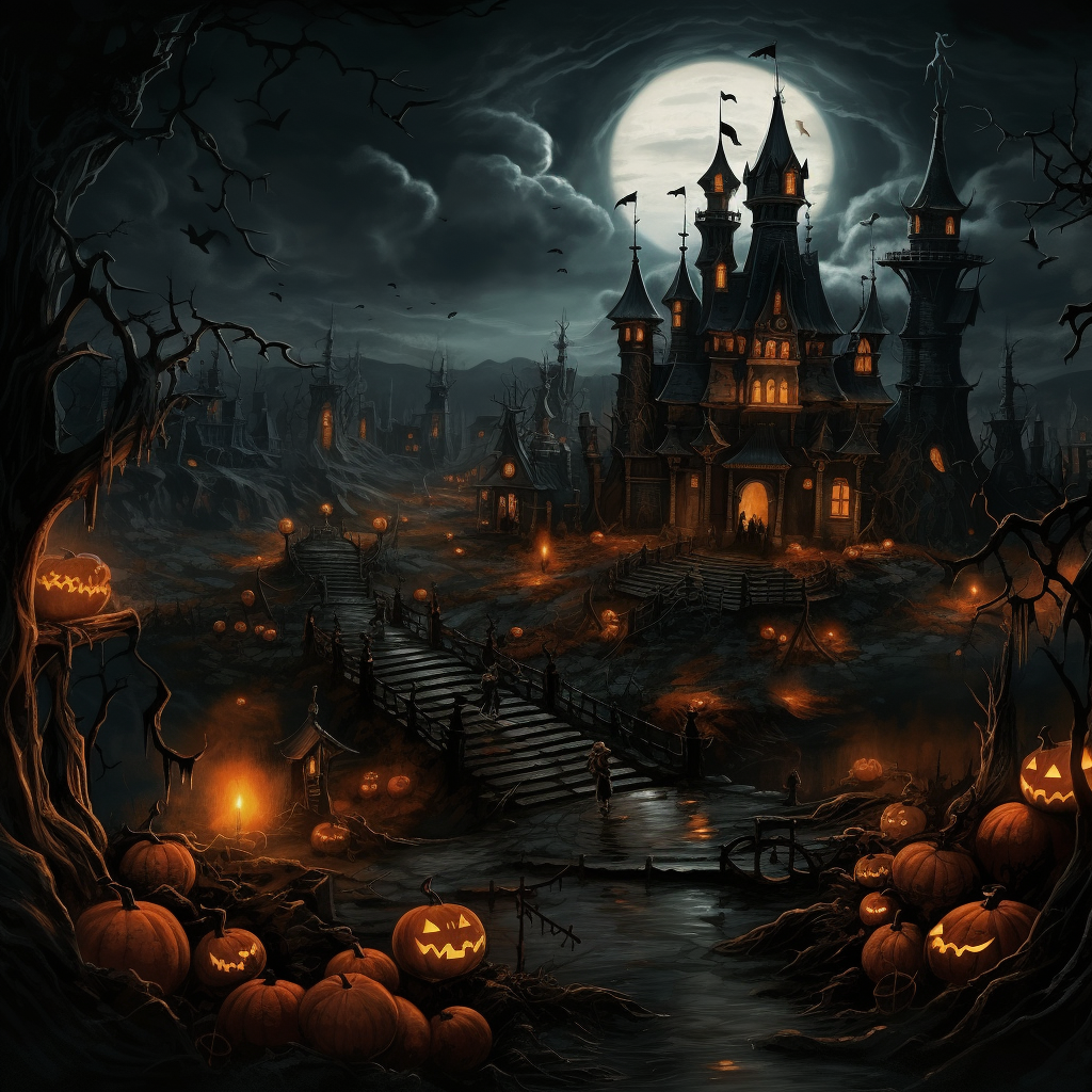 Dark Helloween Night with Castle and Pumpkins