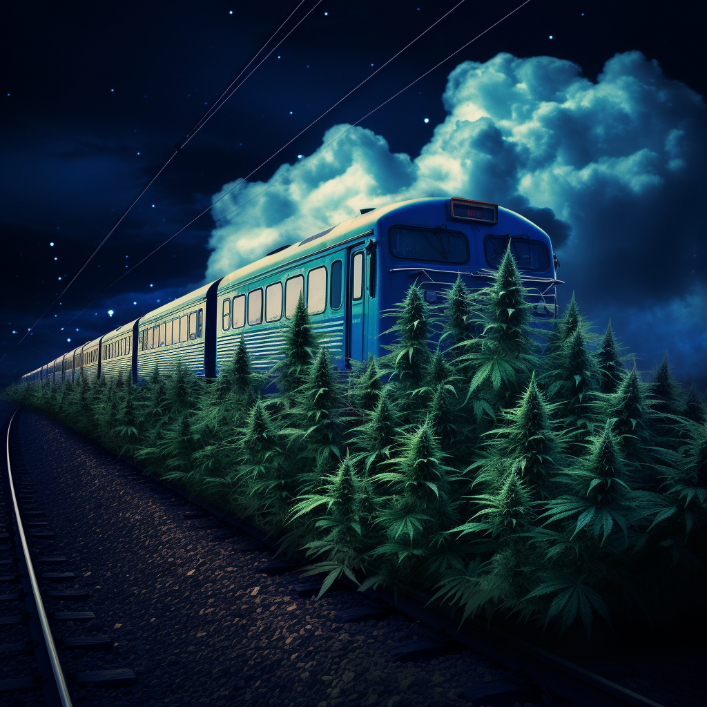 Hemp Leaves Triple Diesel Train Night Sky