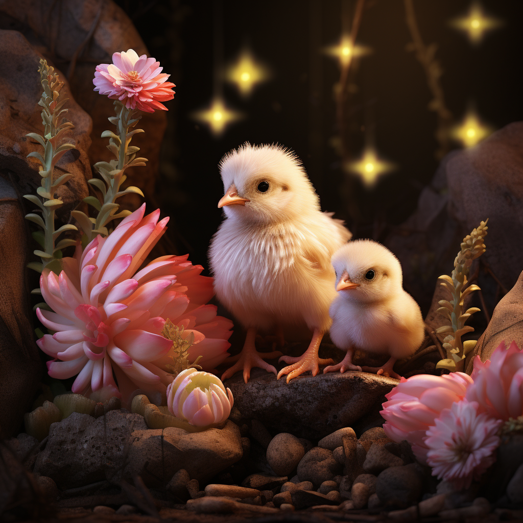 Cute hen and chicks on a simple background