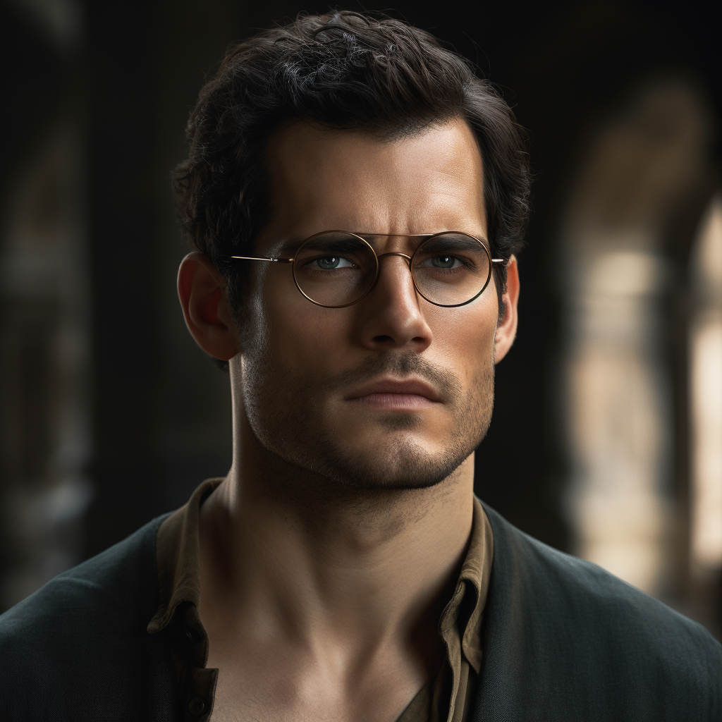 Henry Cavill with a Harry Potter Scar and Glasses