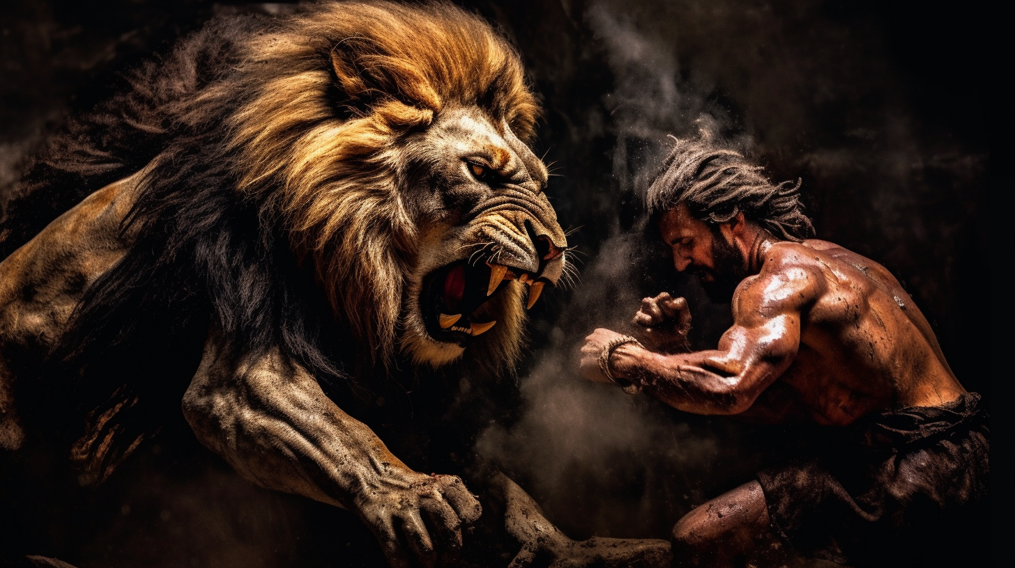 Intense Battle with Nemean Lion