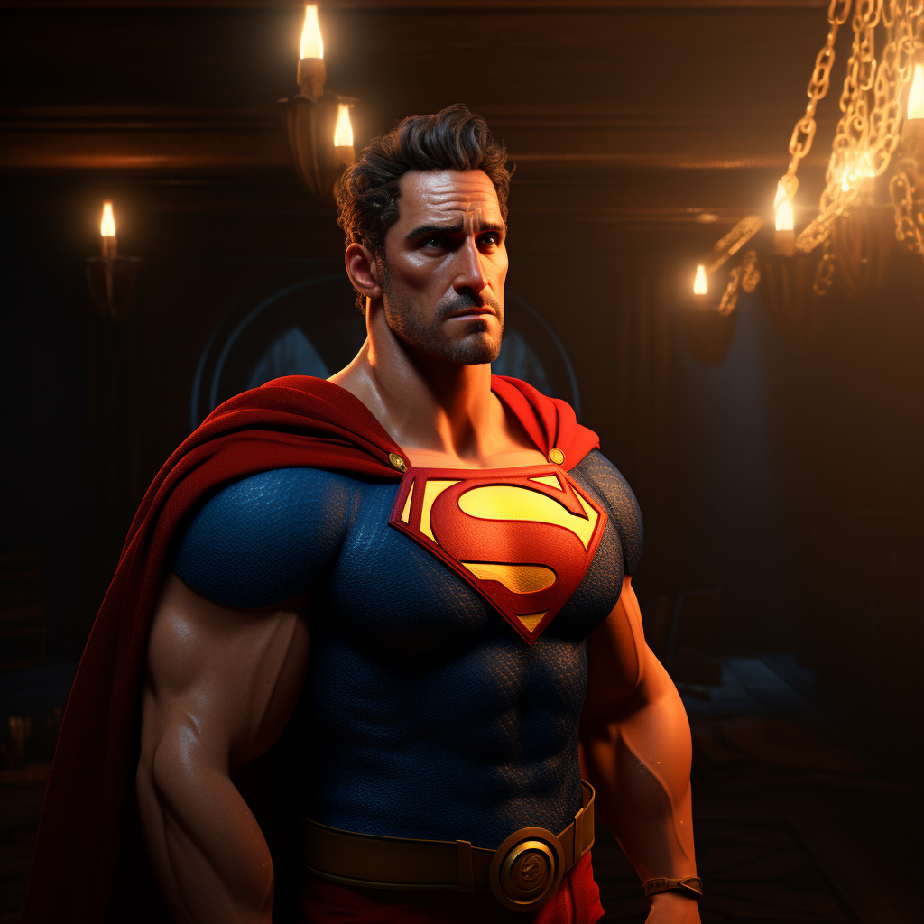 Hercules as Superman in Dark Room