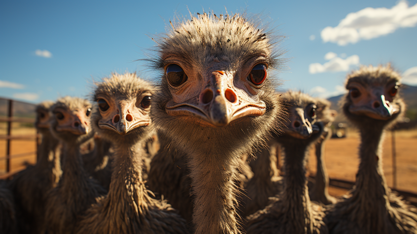 Herd of Ostriches on a Farm