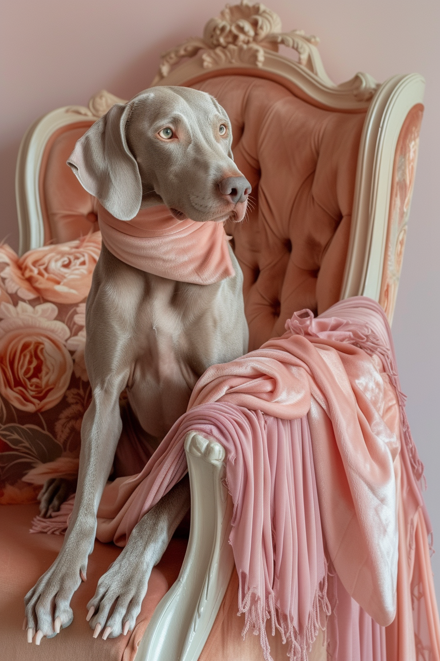 German Weimaraner in Hermes Fashion Interior