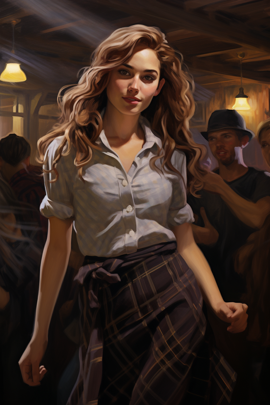 Hermione dancing in 60's style country pub