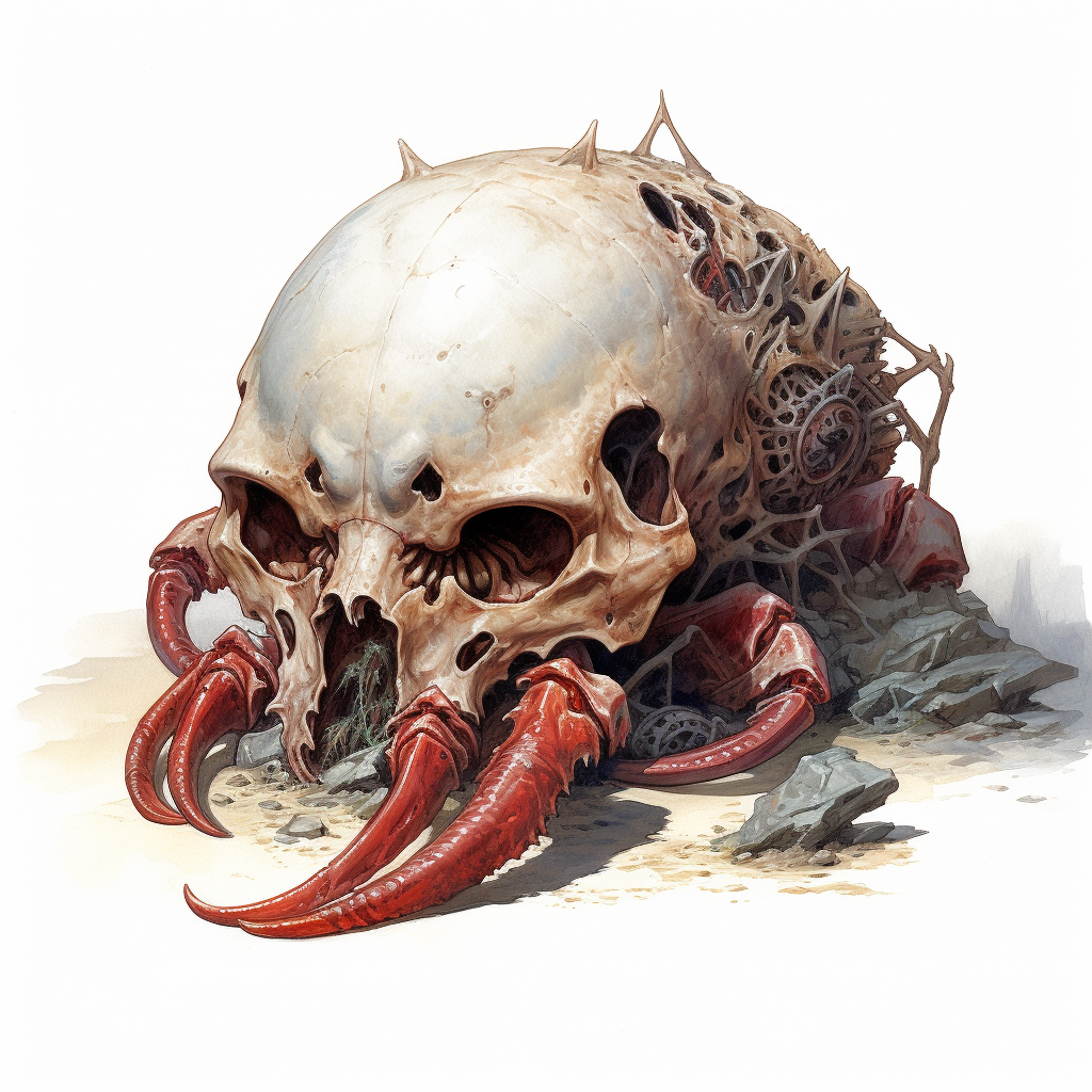 Hermit crab hiding inside skull