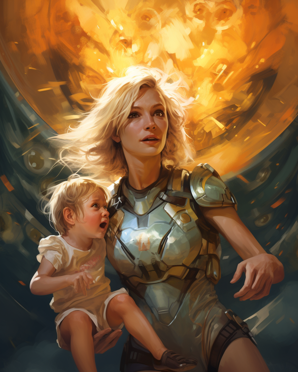 Heroic Blonde Mother Engages in Battle with Little Blond Girl and Baby Boy