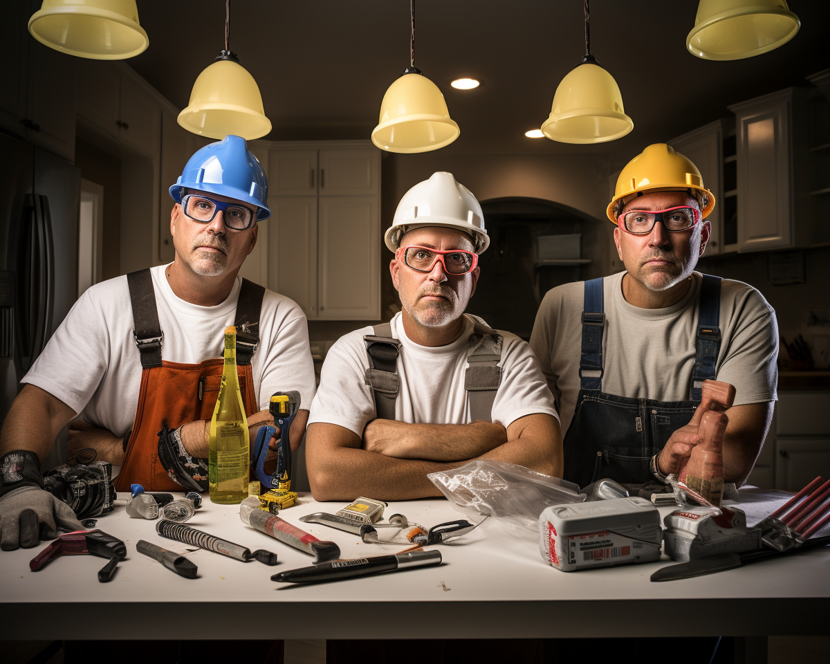 Three cool contractors in an artistic oil painting style