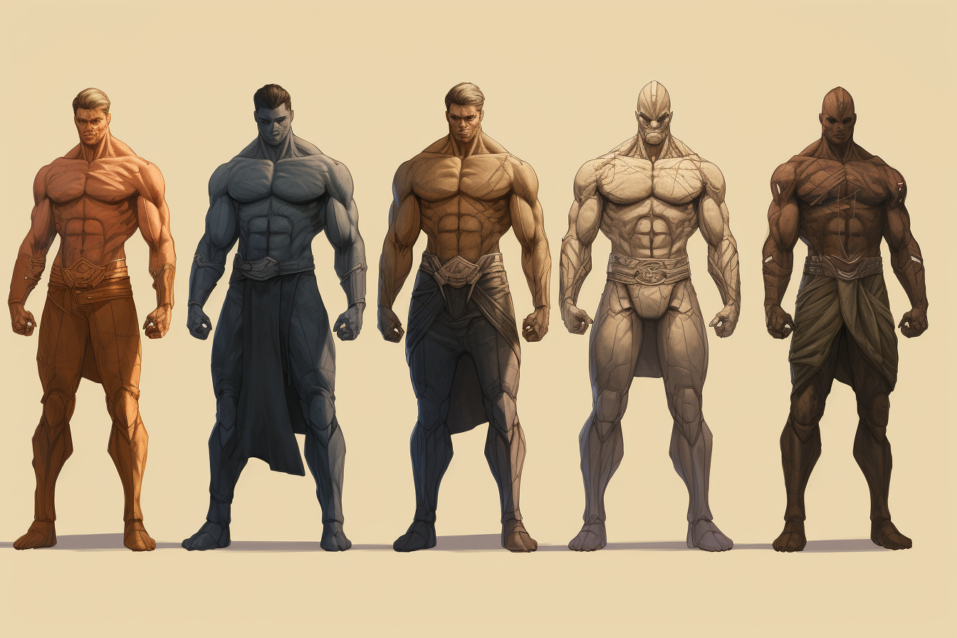 Heroic whole-body character drawing reference