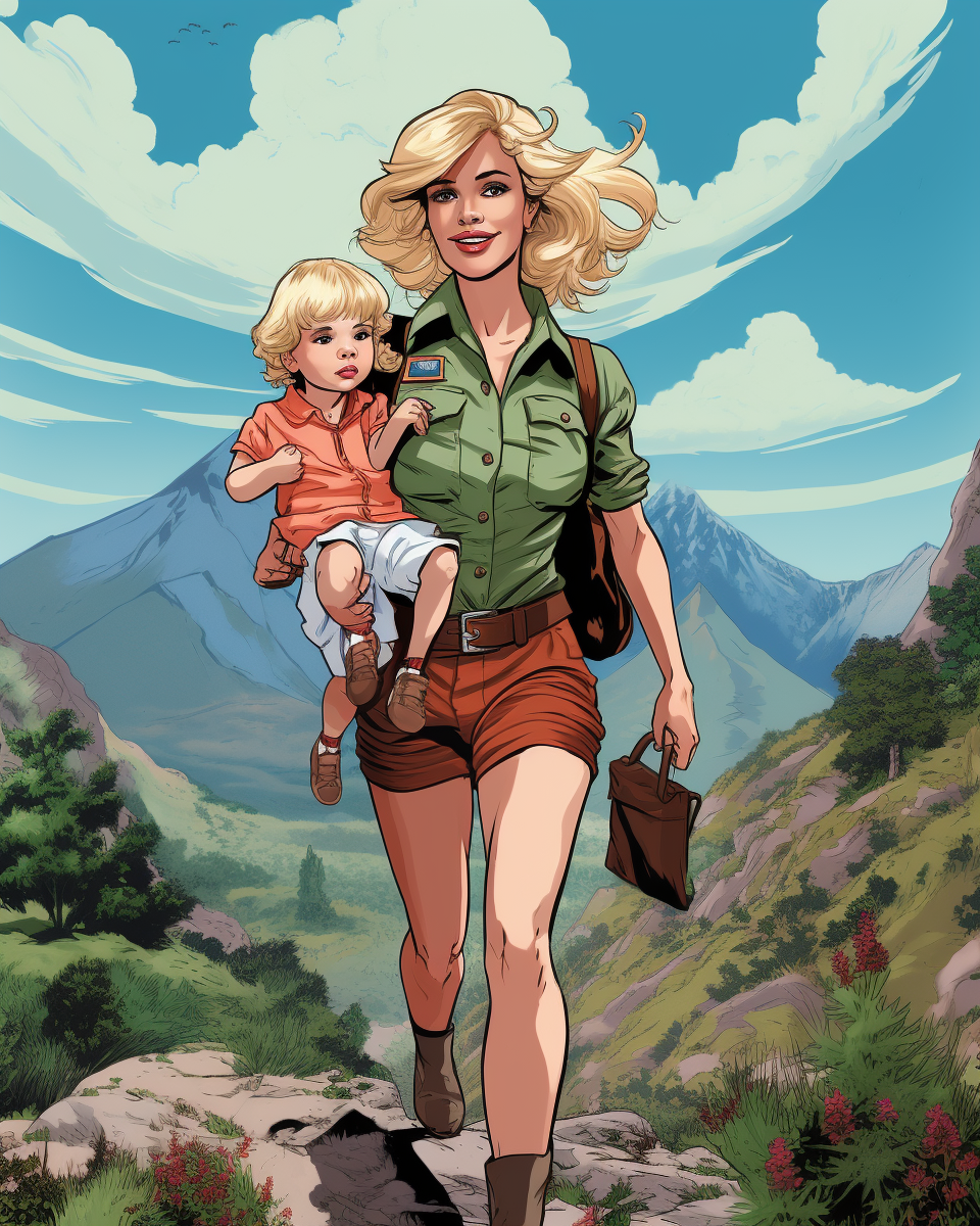 Brave mother carrying baby on mountain adventure