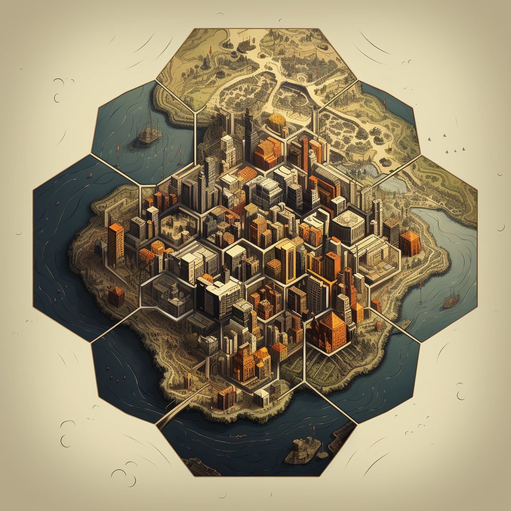 City map in hexagon shape