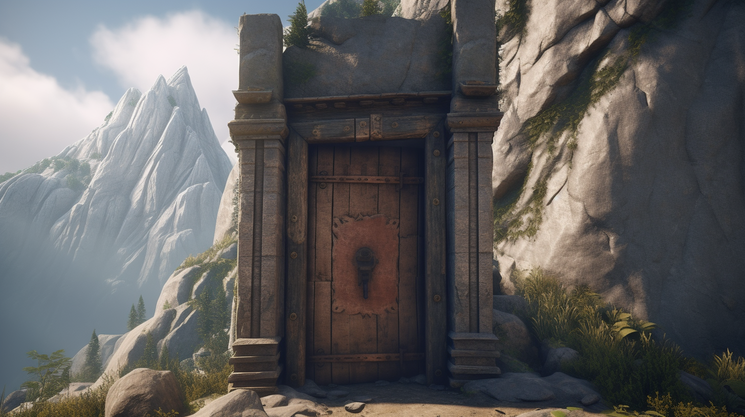 Hidden mountain door in realistic detail