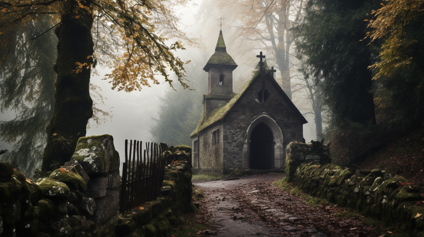 Mystical Old Monastery Church in the Mist