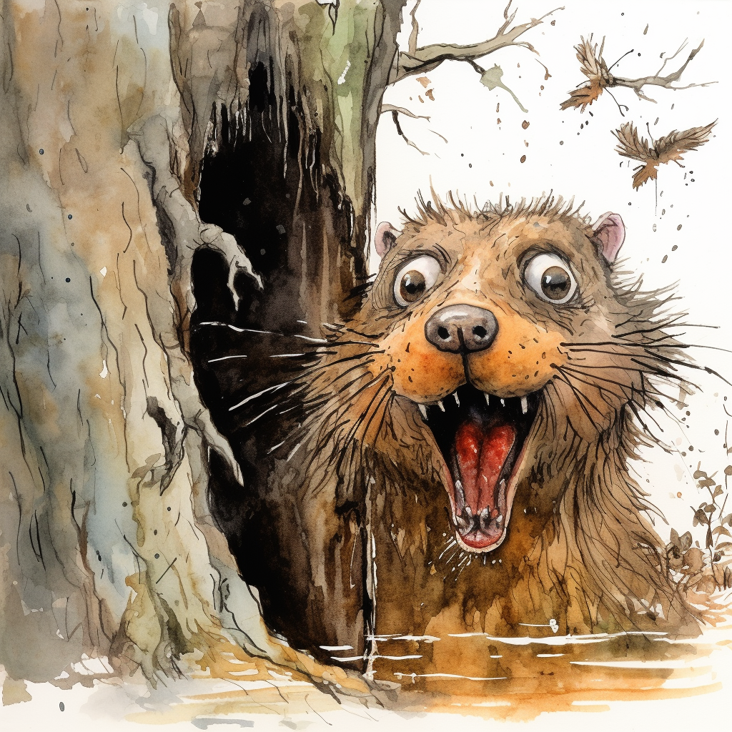 Beaver hiding with big front teeth