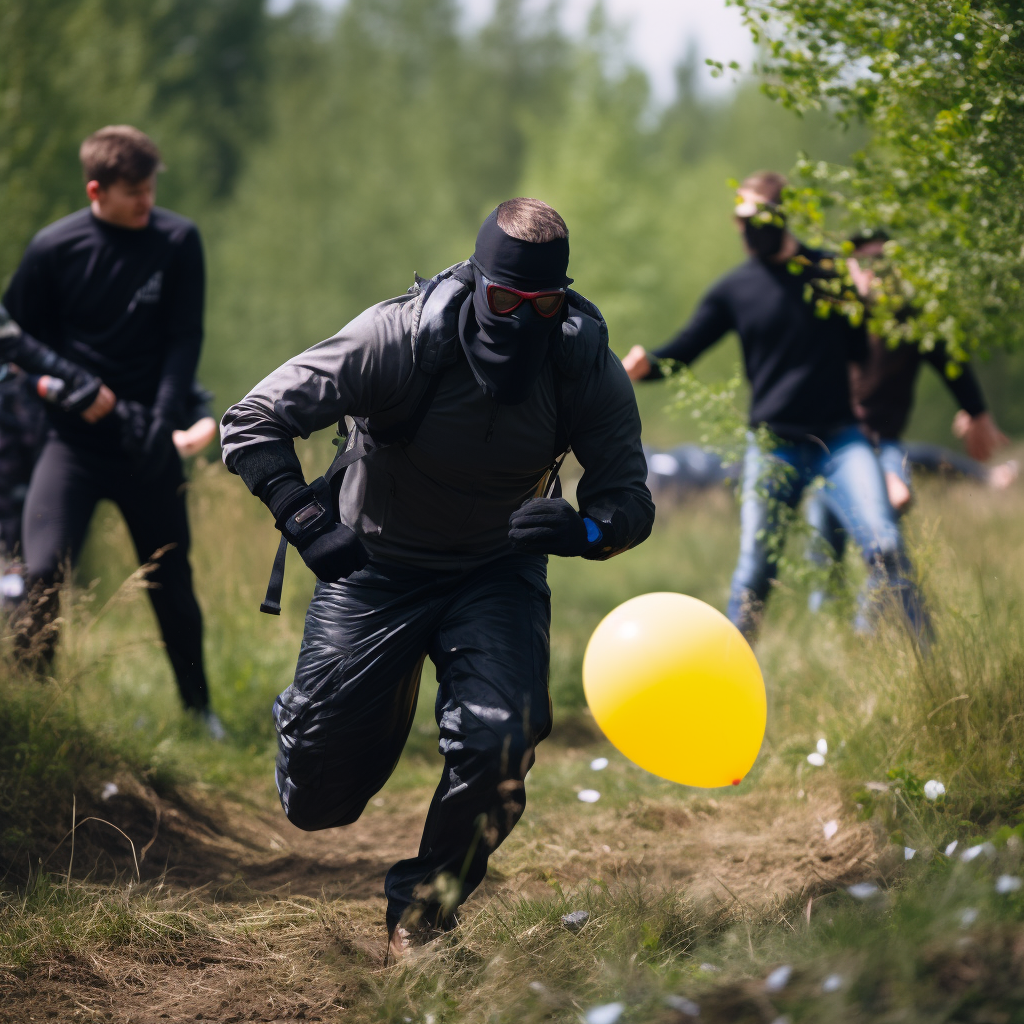 Fugitive hiding with balloon obstacle