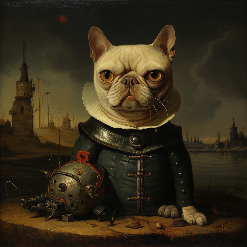 Portrait of Bulldog and Cat in Bosch Style