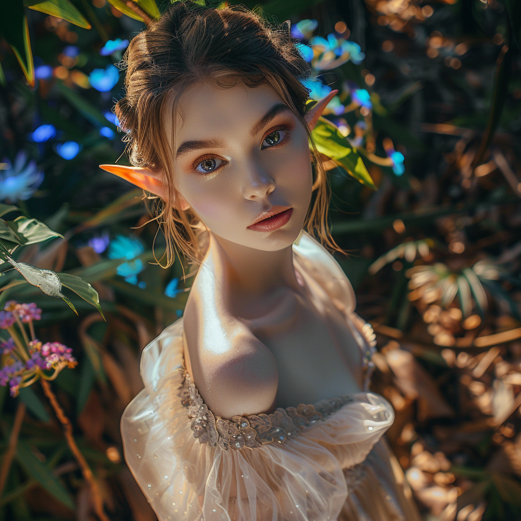 Slim high elf noblewoman in forest