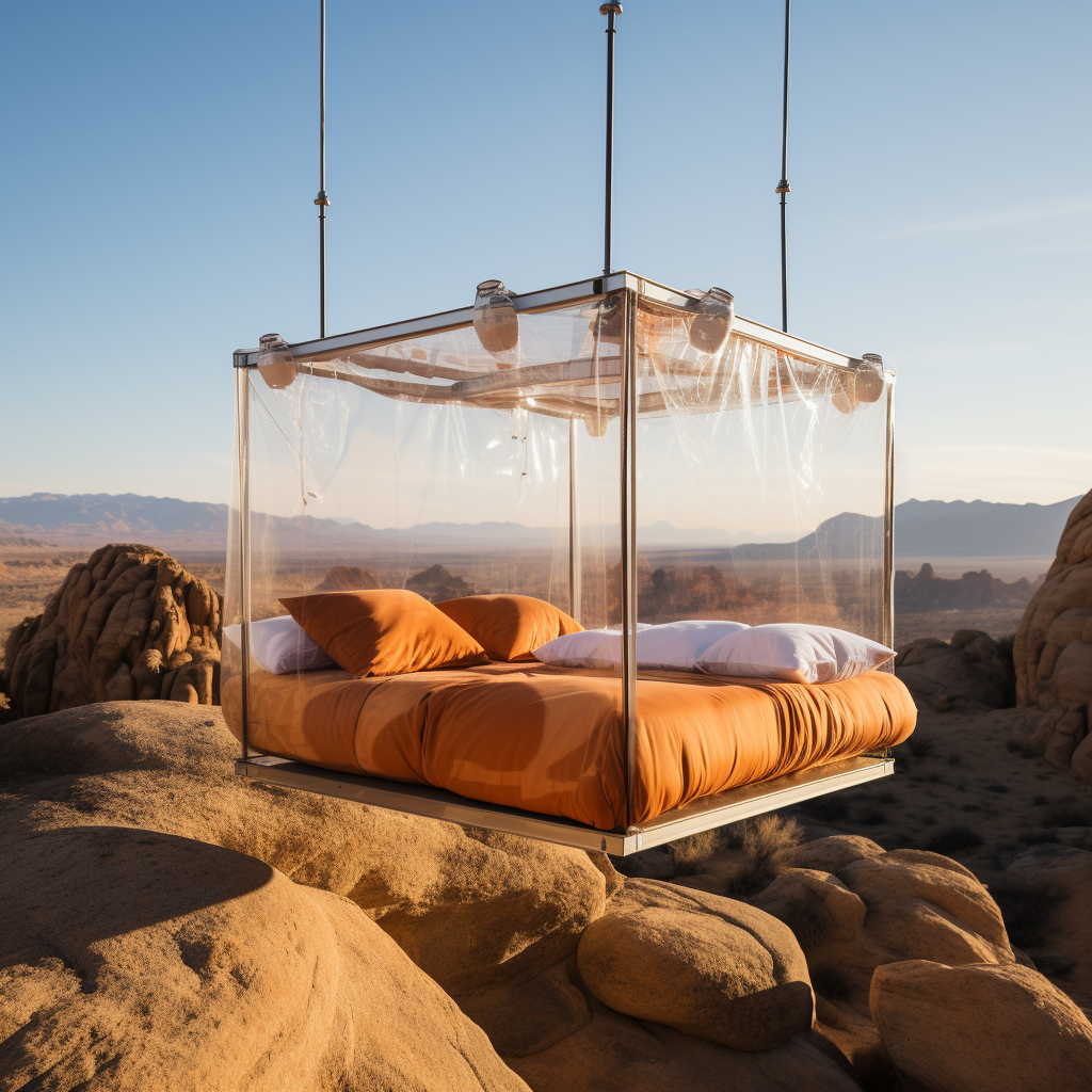 Stylish sleeping bed in the desert