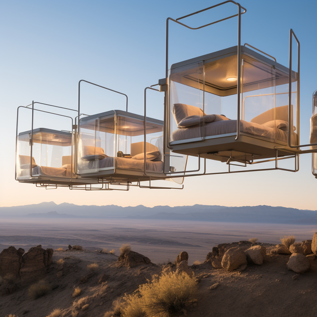 High-end luxury beds in desert oasis