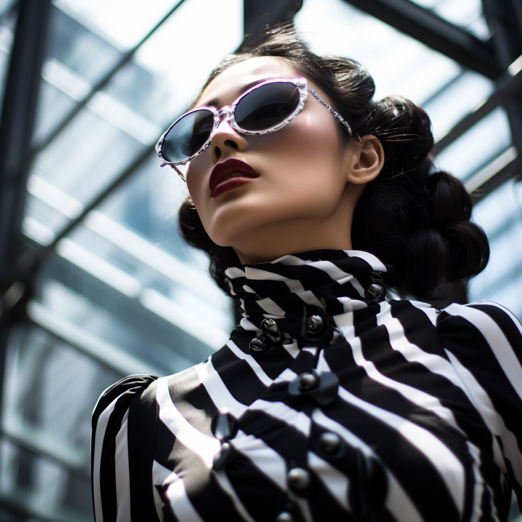 Asian woman in black and white maid outfit