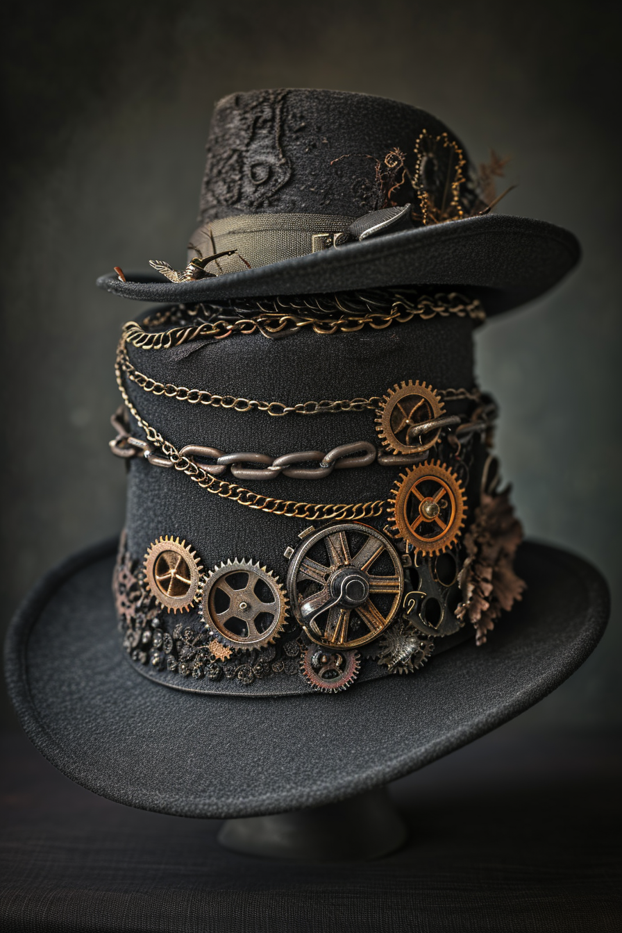 Fashionable Steampunk Hat with Gears and Chains