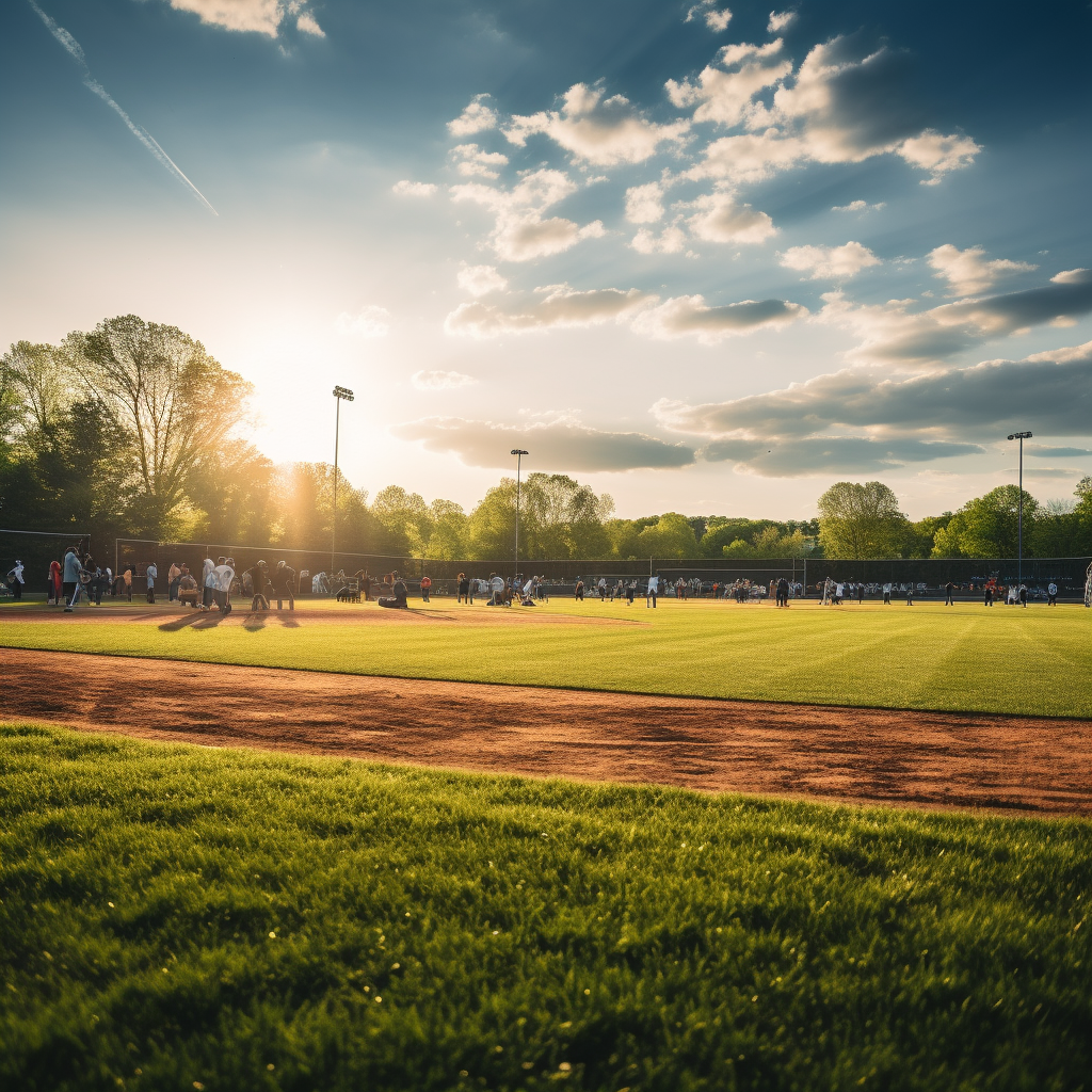 Dramatic high school baseball outfield during golden hour